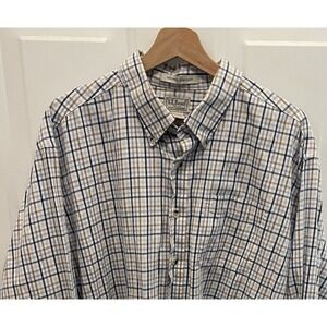 LL Bean Blue Brown‎ Tattersall Plaid Long Sleeve Button Down Shirt Mens XL